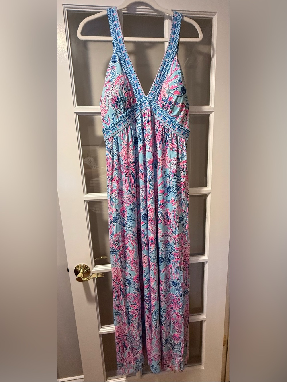 Lilly Pulitzer Serena V-neck Maxi Dress in Celestial Blue Seek and Sea